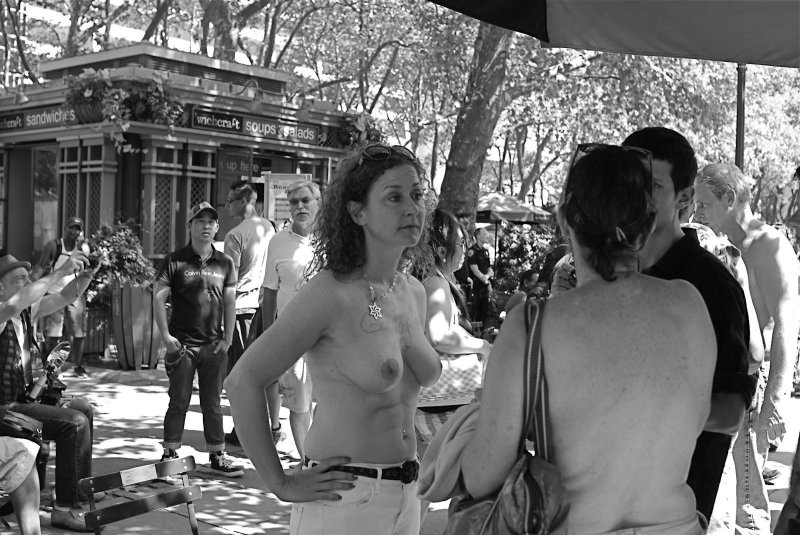 Girls topless on a walk