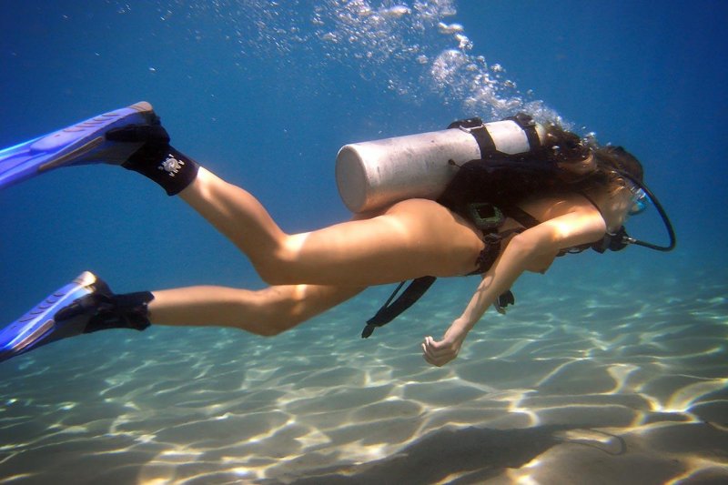Submarine swimming with equipment