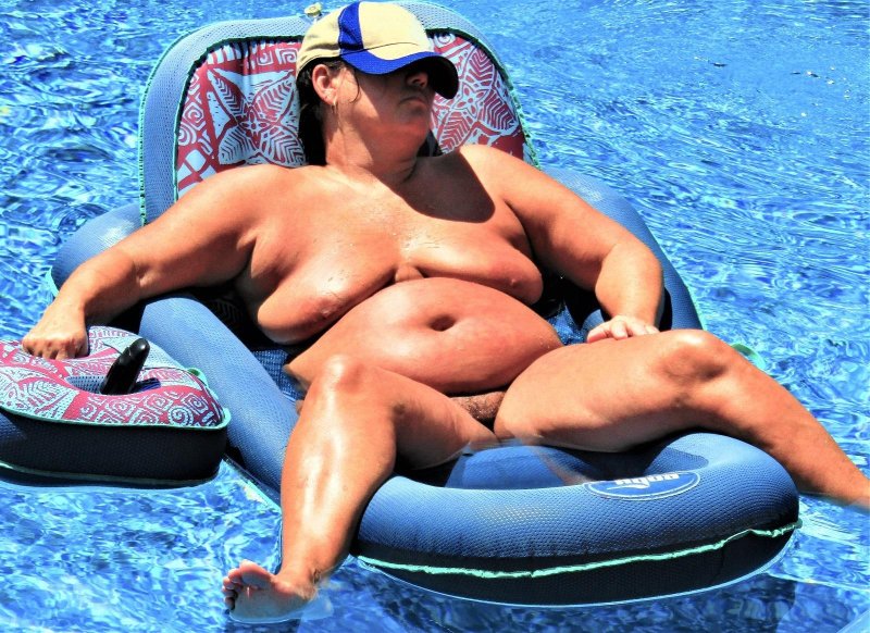 Fat men on the beach