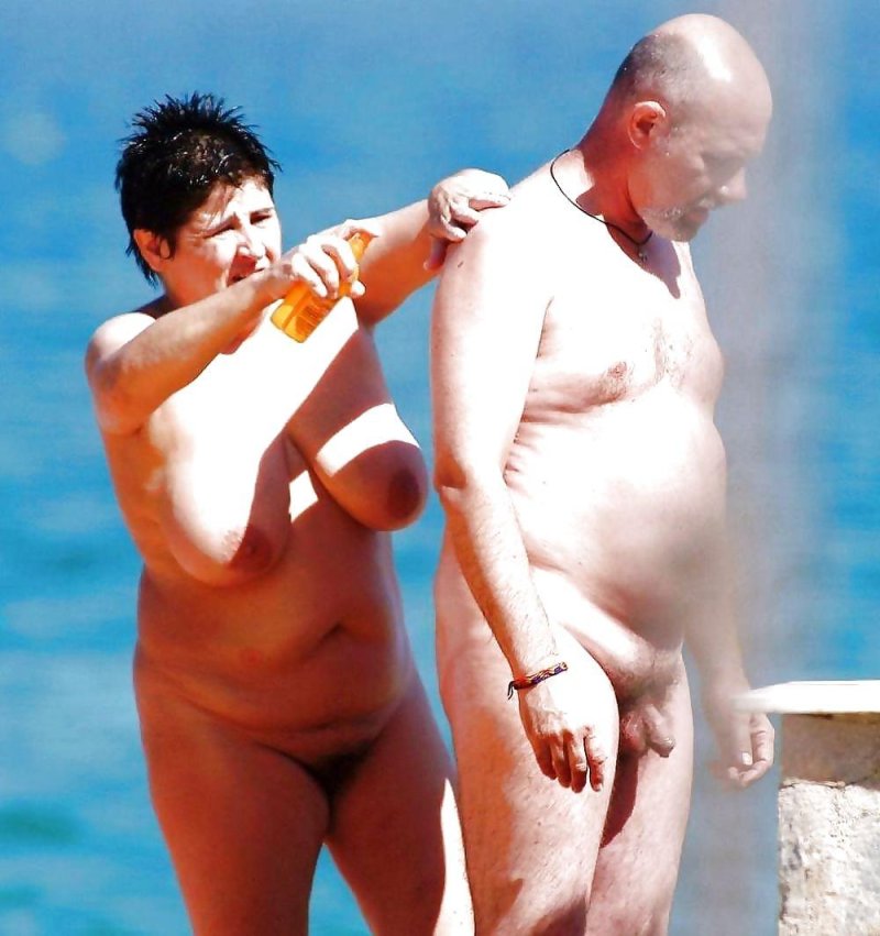Elderly couples on a nudist beach