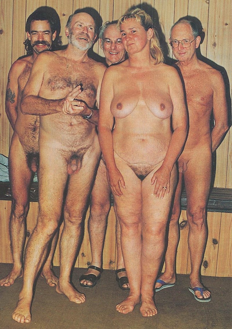 Naked families in the retro bath