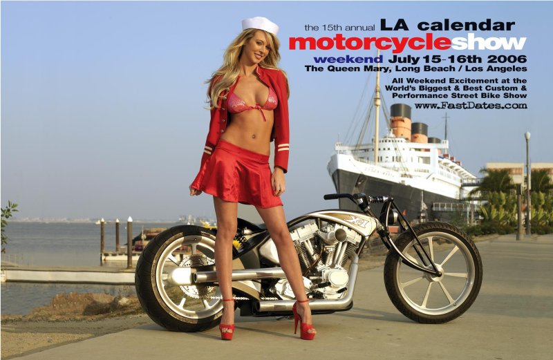 In a mini skirt on motorcycle