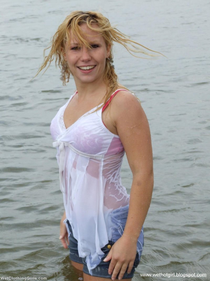Girls in wet transparent clothes