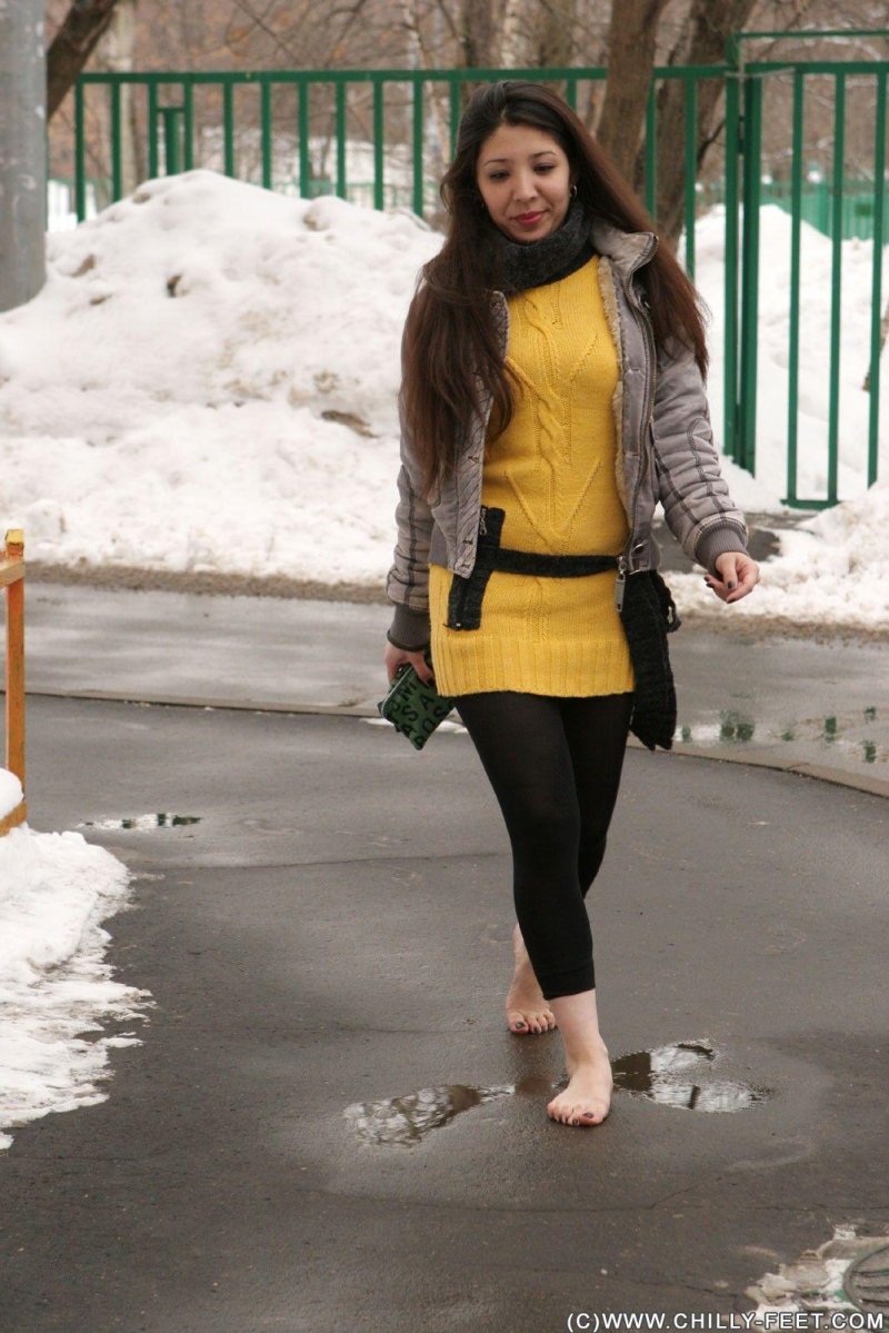 Girls barefoot on the street