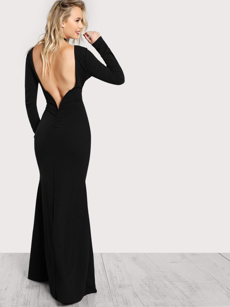 Black long dress with an open back