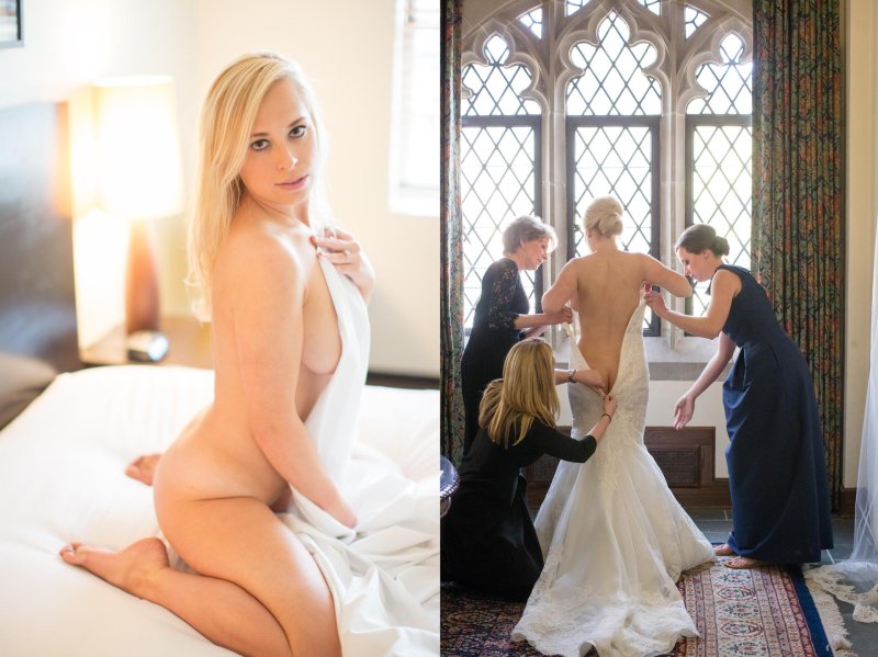 In a wedding dress