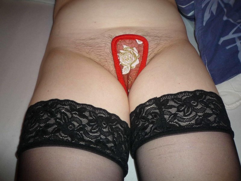 Wife in panties with a slot