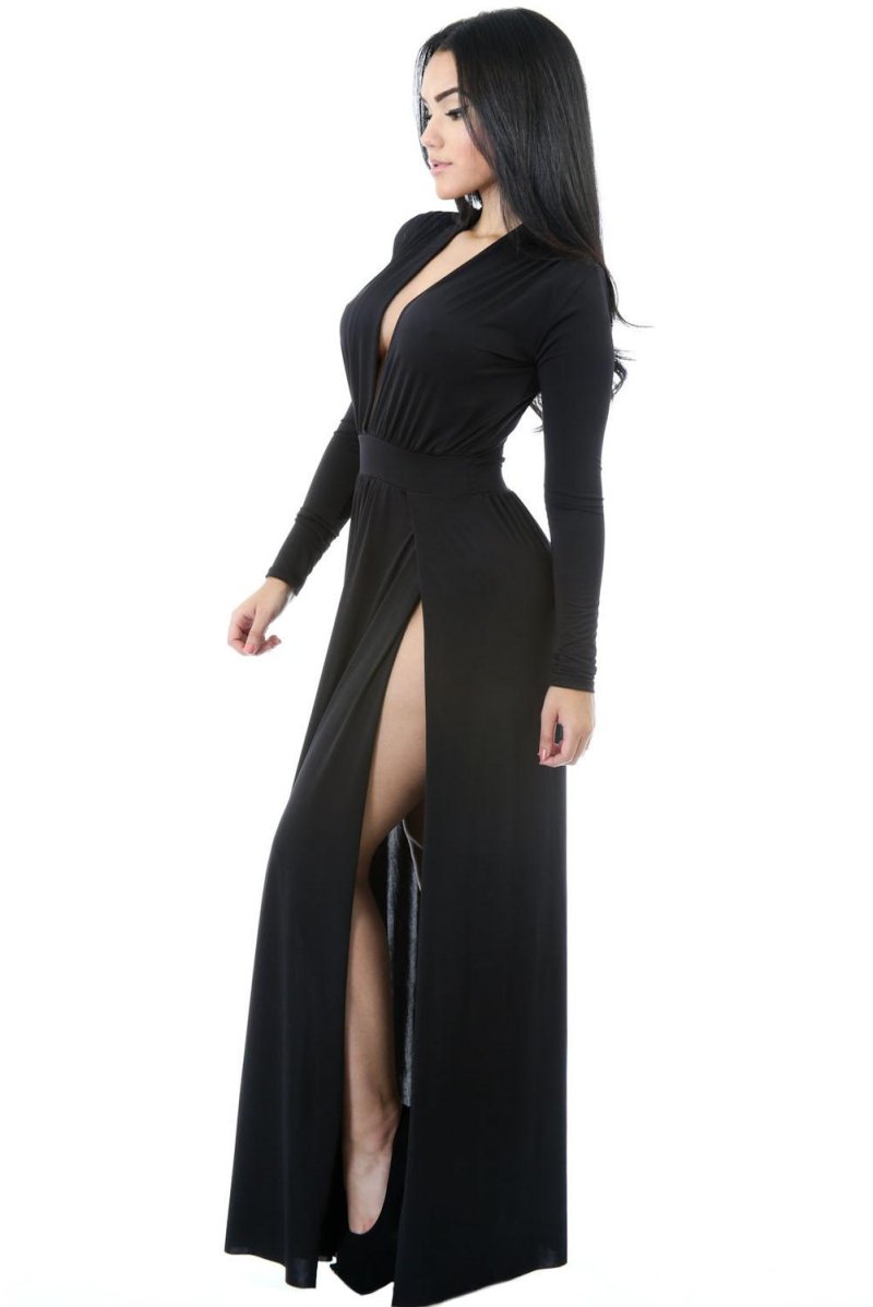 Black dresses long with a neckline