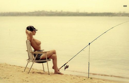 Naked beauties on fishing