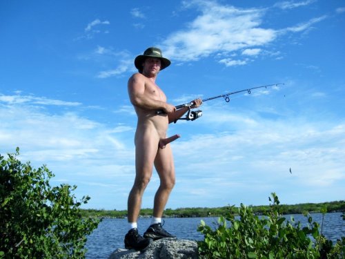 Naked men on fishing
