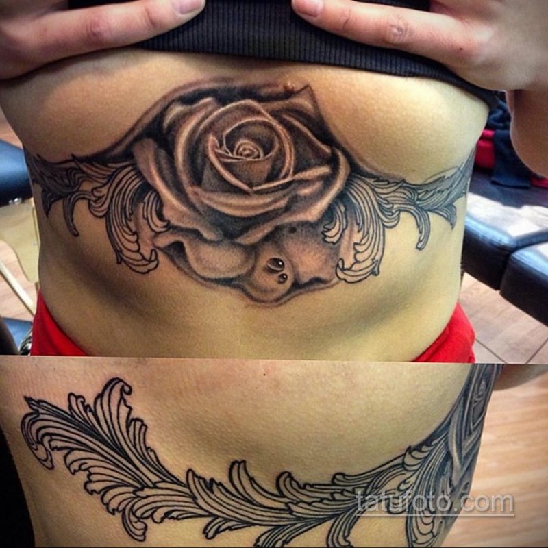 Rose tattoo on the stomach