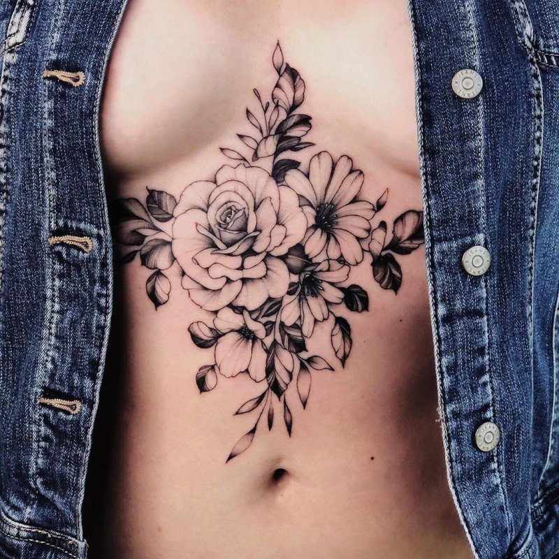 Tattoo under the chest flowers