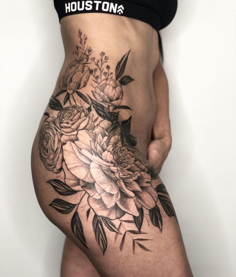 Tattoo on the hip peonies