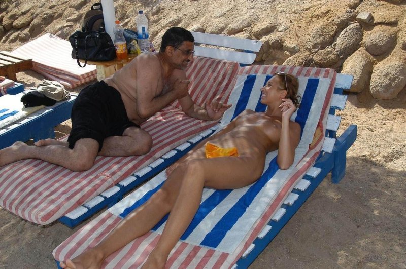 Naked vacationers at the hotel