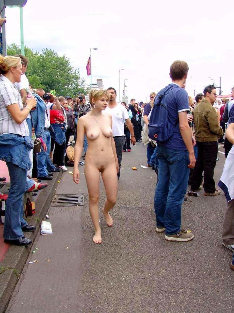 Exhibitionists parade are naked