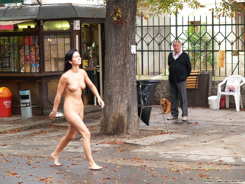 Walking naked along the street