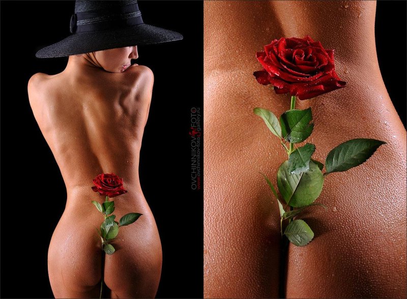 Erotic photo shoot in flowers