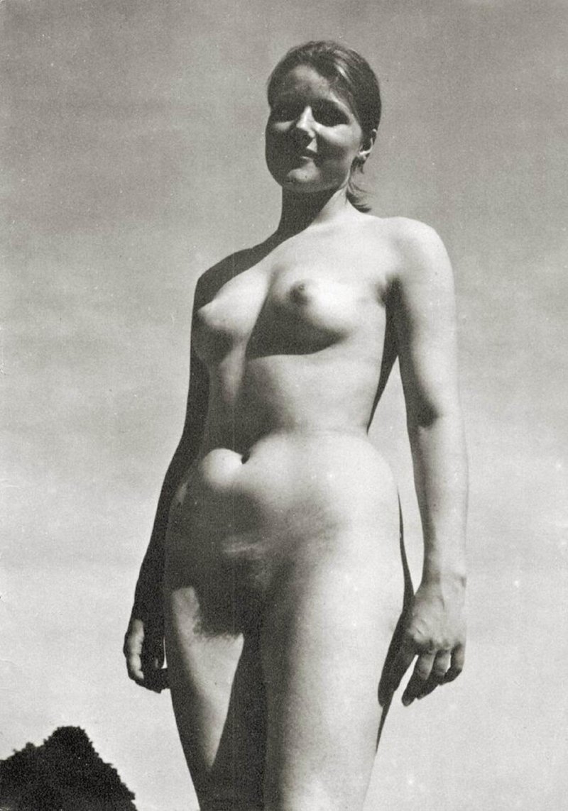 Naked women on the beach retro