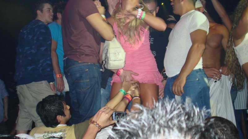 Without panties at a party