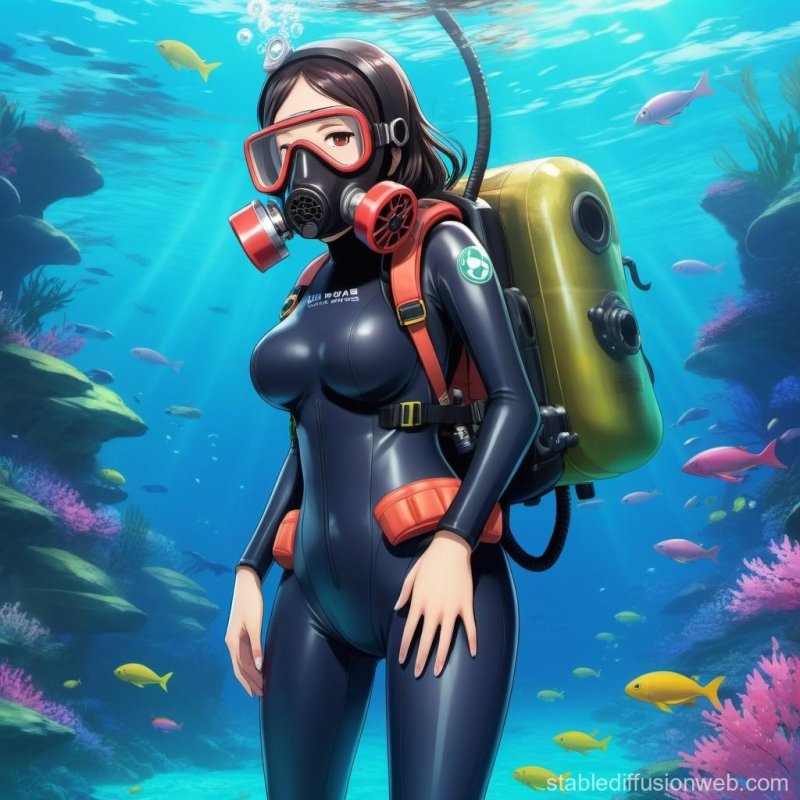 Submarine swimming with equipment