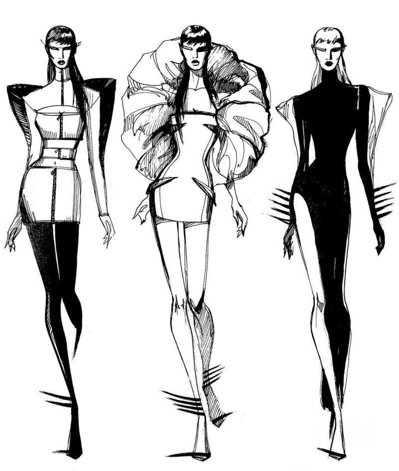 Sketches of clothes famous designers