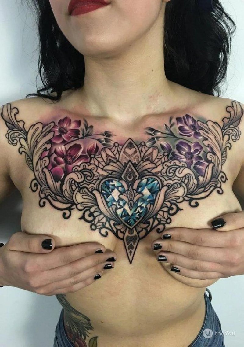 Female tattoos on the chest