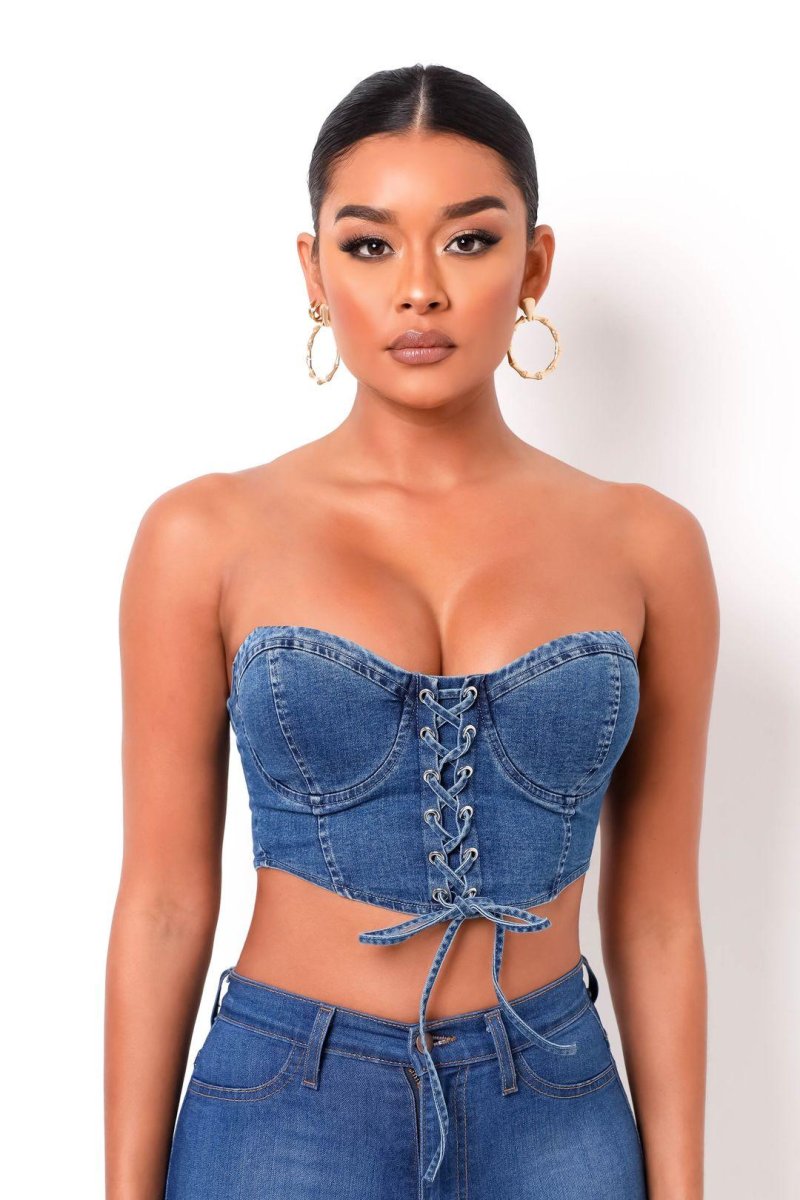 Prettylittlething High denim corset on