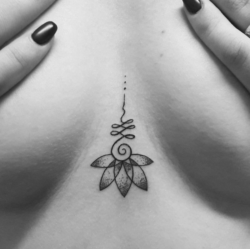 Unalome Lotus between the sternum of tattoo