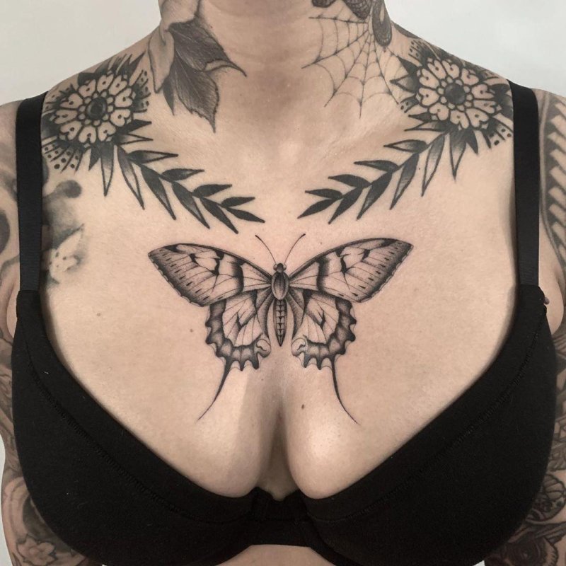 Tattoo butterfly on the chest