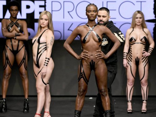 Naked model on the catwalk