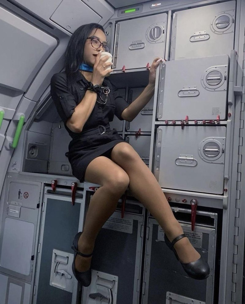 Naked stewardesses in stockings