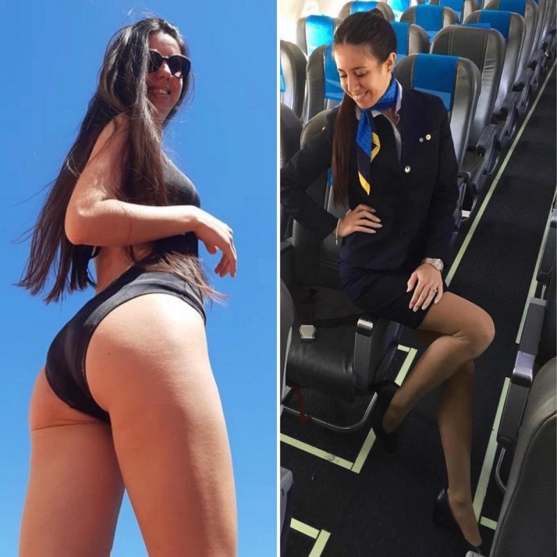 Stewardesses in the form and without