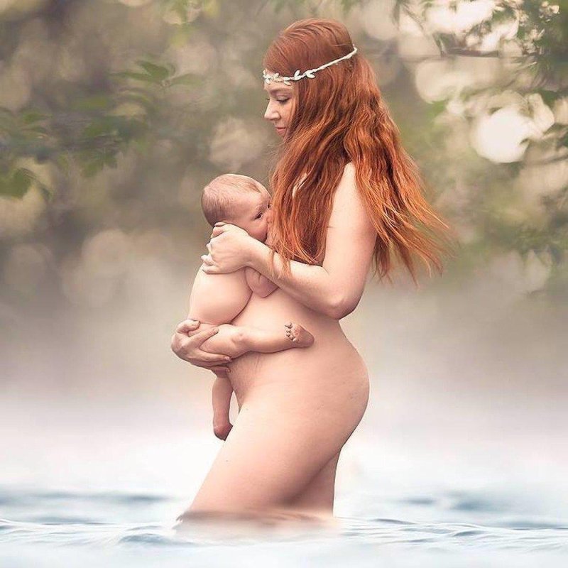 Nude with a baby
