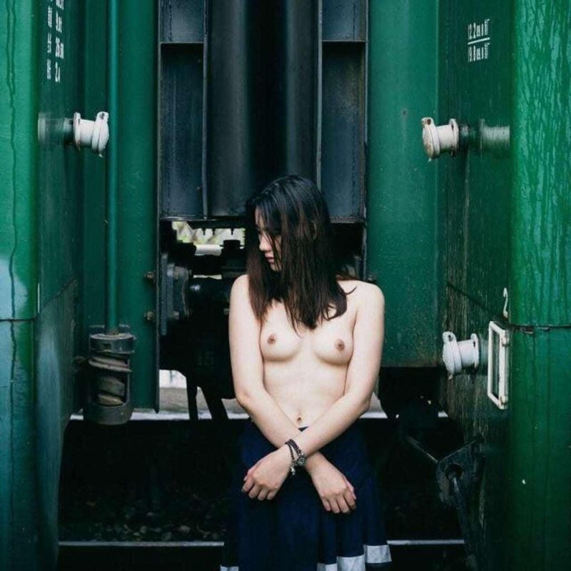 Girl near the train