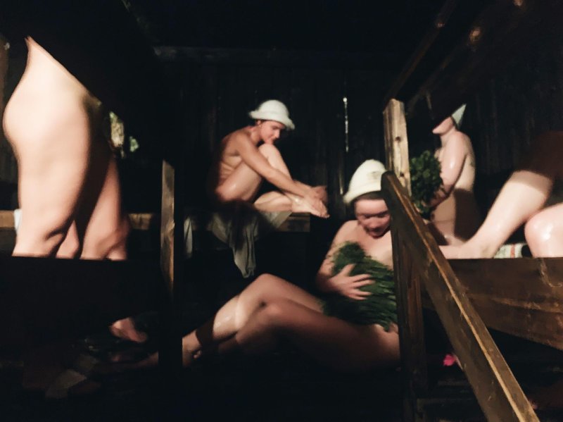 Naked women in a public bath