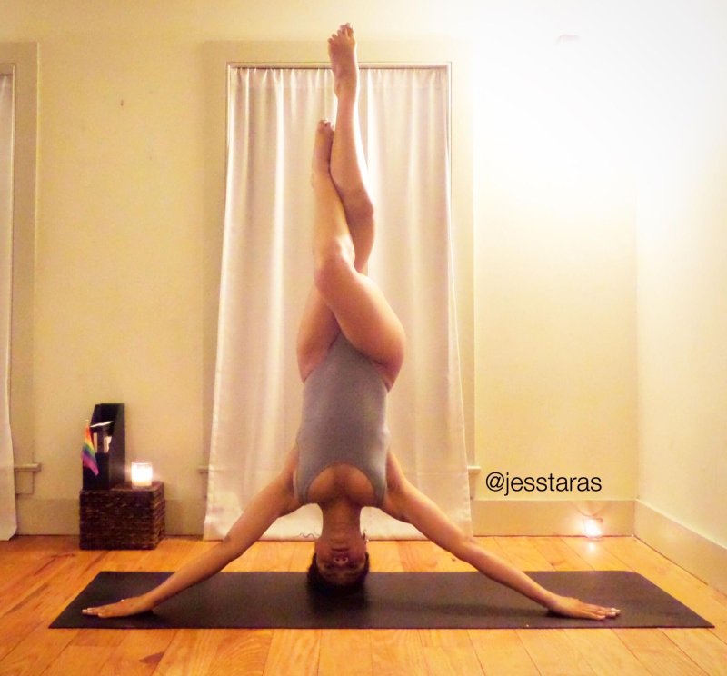 Naked girls are engaged in yoga