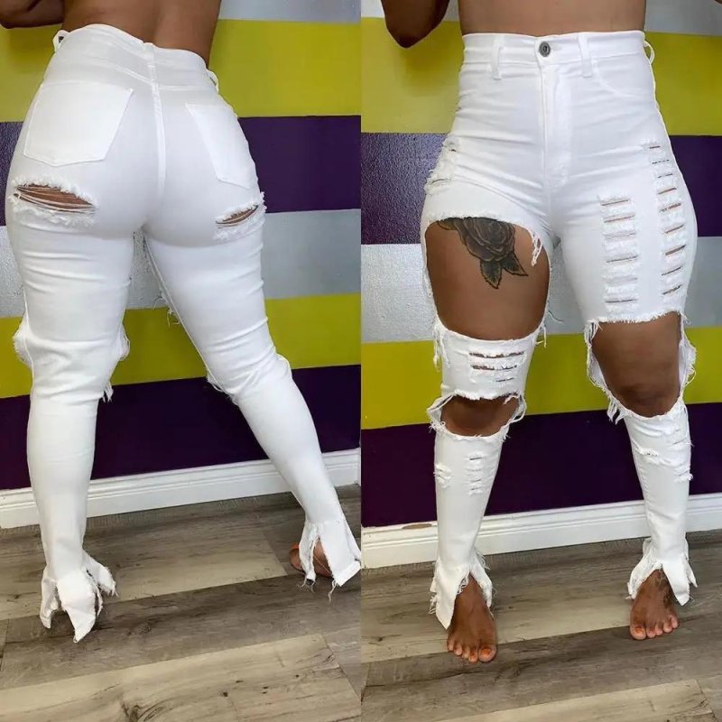 White torn jeans women