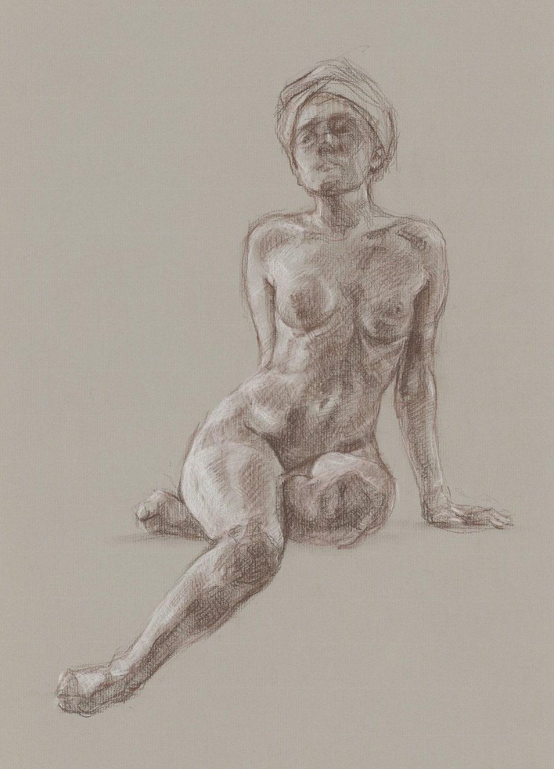 Drawing a naked woman from nature
