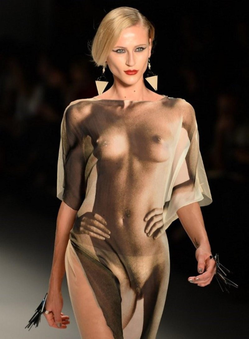 Naked model on the catwalk
