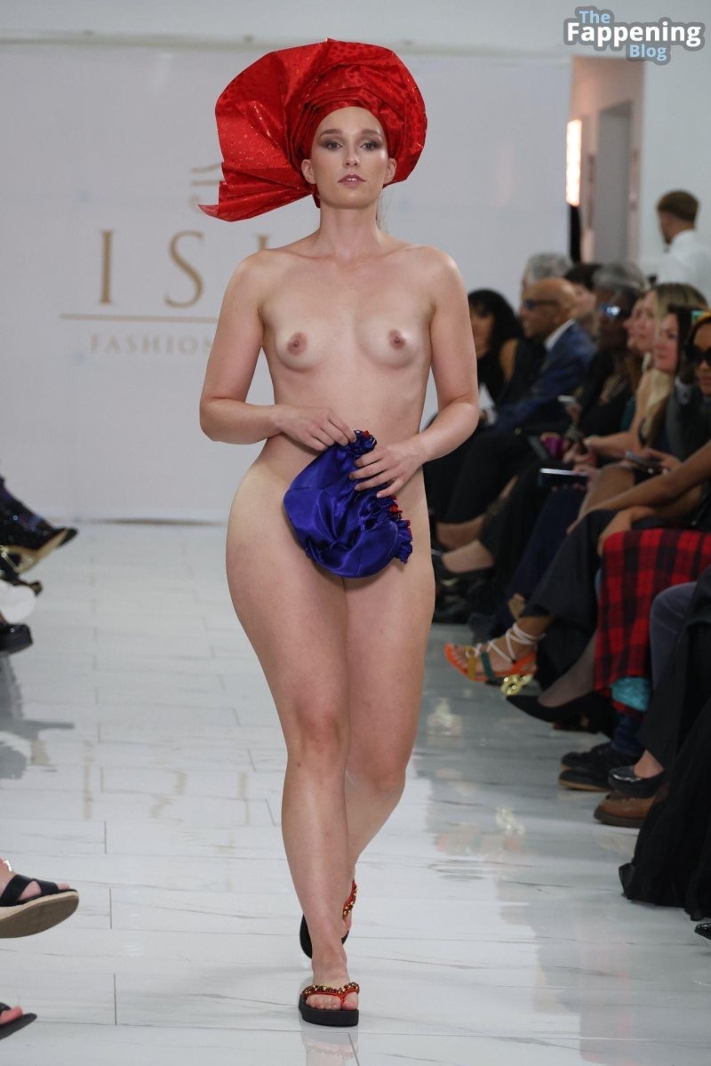Naked fashion model on the catwalk