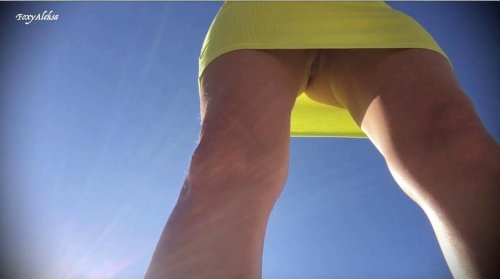 Without panties under a dress