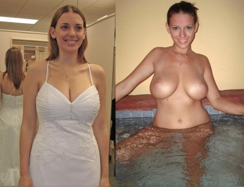 Dressed and stripped large breasts