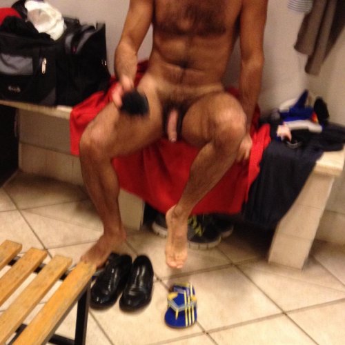 Football players in the locker room