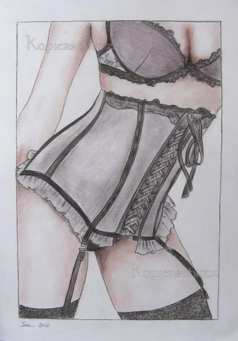 Girls in underwear with a pencil