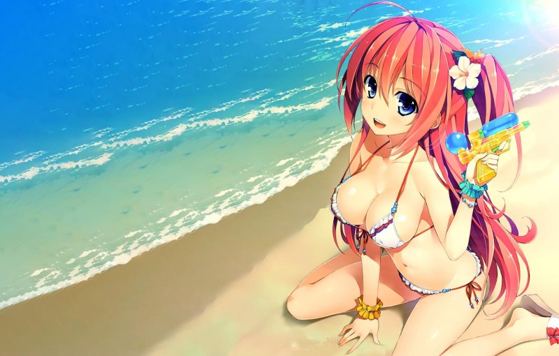 Naked anime beauty on the beach