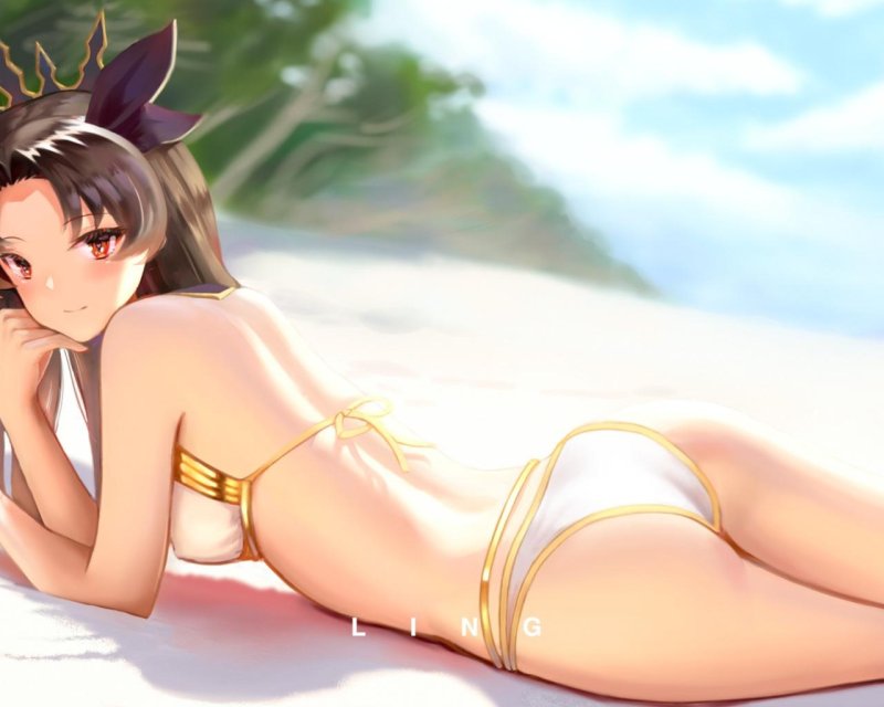 Naked anime girls on the beach