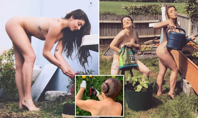 Weeding the garden naked