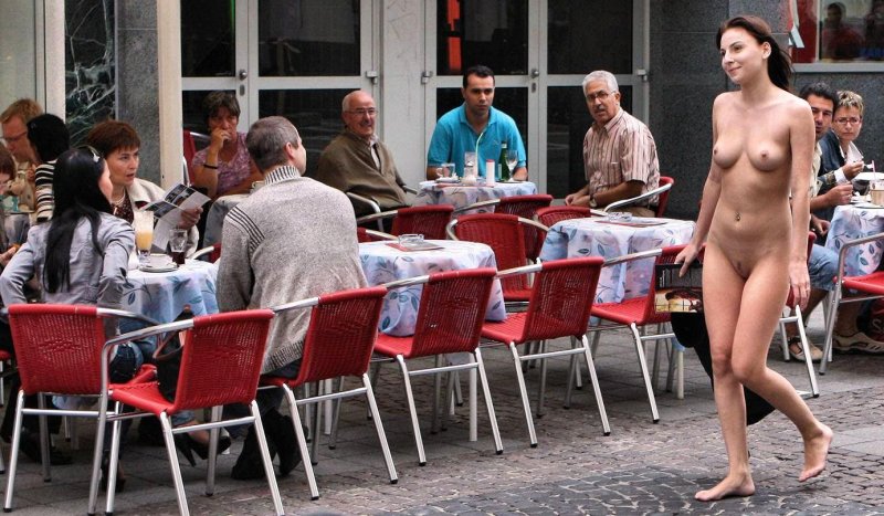 Naked women in crowded places