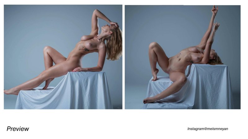 Poses for a photo shoot of nude